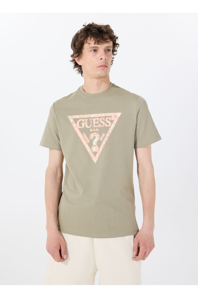 Guess Ανδρικό μπλουζάκι με λαιμόκοψη με σχέδιο πράσινο M5GI06I3Z14A81T SS CN TRIANGLE TEE
