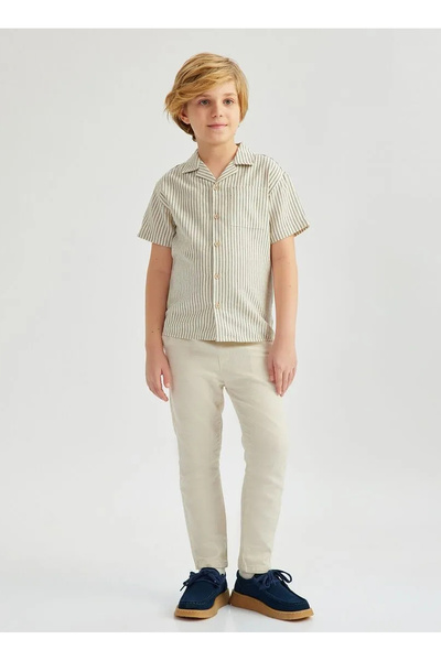 Koton Linen Blended Basic Trousers with Lace-Up Waist