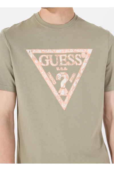 Guess Ανδρικό μπλουζάκι με λαιμόκοψη με σχέδιο πράσινο M5GI06I3Z14A81T SS CN TRIANGLE TEE