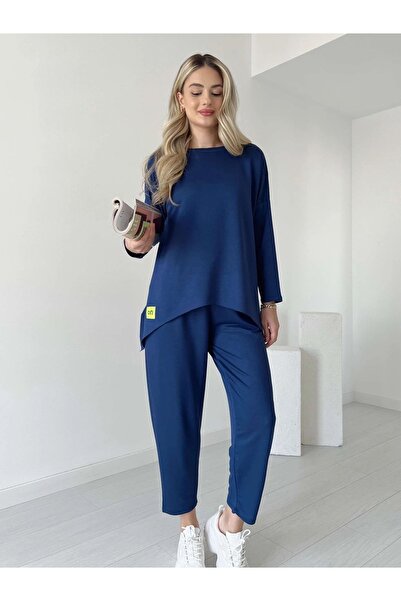 rengamoda طقم نسائي مكون من قطعتين من قماش الفيسكوز ذو الخيوط المزدوجة بأكمام...