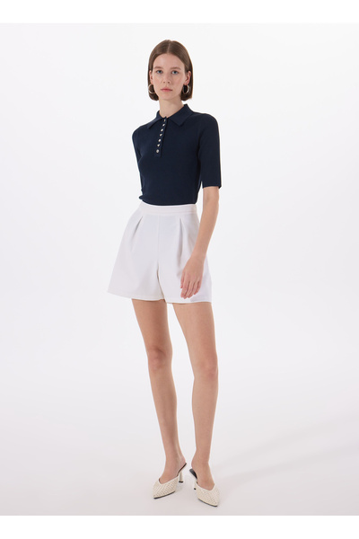 Vero Moda Polo Yaka Dar Lacivert Kazak Kadın VMPEARL 2/4 POLONECK PULLOVER PRM