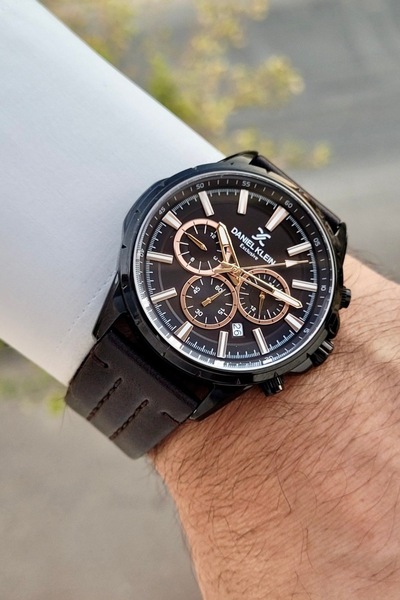 Daniel Klein Kasası Siyah Kordonu Kahverengi Renk 24 Ay Garantili Fonksiyonlu Erkek Kol Saati