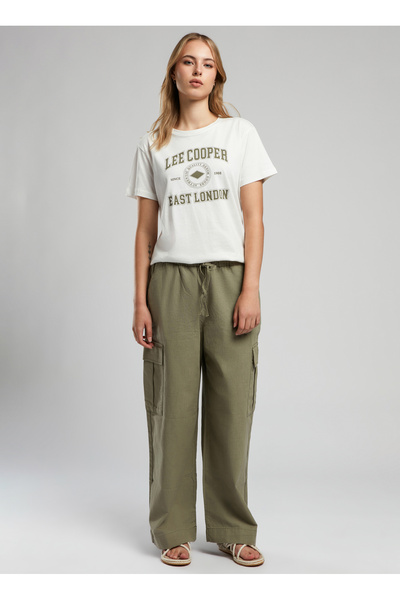 Lee Cooper Crew Neck Printed Ecru Women's T-Shirt 252 Lcf 242010 East Ecru