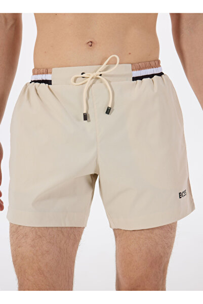 BOSS Erkek Logolu Beli Lastikli Yüksek Bel Slim Fit Bej Mayo 50469324-131