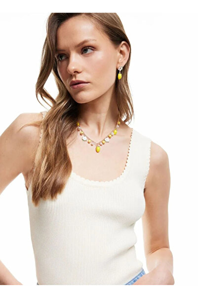 Koton x Sibil Çetinkaya Sarı Kadın V Yaka Regular Fit Atlet 5SAK30054HT