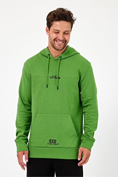 CLIPMAN Πράσινο ανδρικό φούτερ - κανονική εφαρμογή, κουκούλα, στάμπα με 2 κλωστές