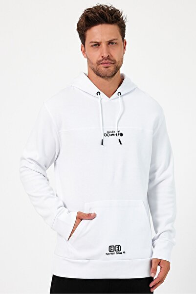 CLIPMAN Біла чоловіча футболка з принтом - Regular Fit, з капюшоном, 2 нитки