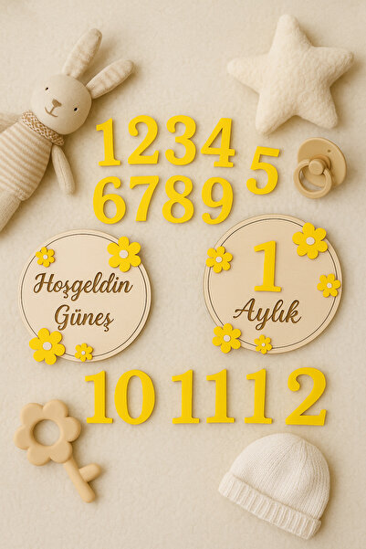 Boncukafası Bebek 12 Ay Fotograf Çekimi Ani Ay Kart ve Sayıları Doğal Ahşap