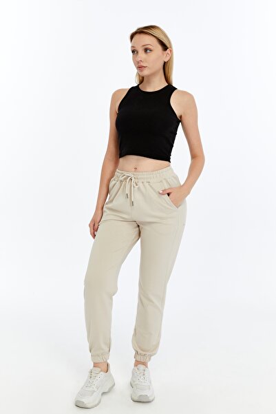 FHELIA Women's Cream Modal Fabric Elastic Leg Single Bottom Jogger Pants