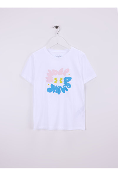 Under Armour Baskılı Beyaz Kız Çocuk T-Shirt 1389765-100-UA Bubble Wordmark SS