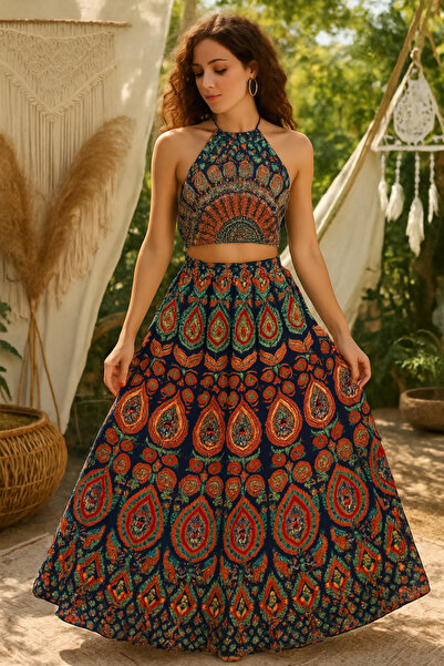 Madame Lucid Indian Handwork Authentic Cotton Skirt and Bustier Double Set. 1...