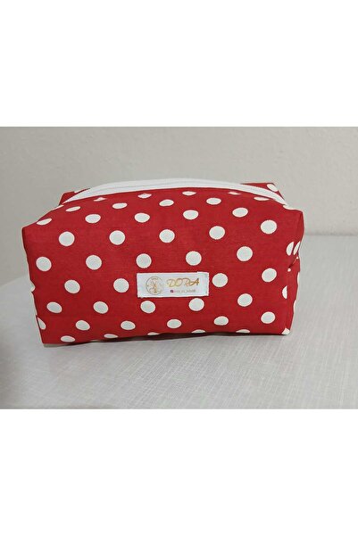 dora ev tekstıl Makeup Bag Red Polka Dot《Duck Fabric》