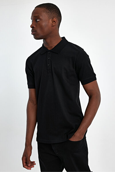 CLIPMAN Чорна футболка з коміром-поло для чоловіків - не тягнеться, бавовна