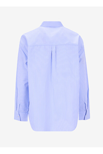 LİMON COMPANY Limon Relaxed Gömlek Yaka Çizgili Beyaz - Mavi Kadın Gömlek L5SL-GML9049