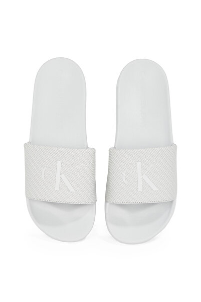 Calvin Klein Beyaz Erkek Plaj Terliği SLIDE AOP PRINT