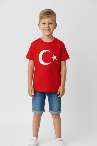 Sibel Günay Butik Türk Bayraklı Ay Yıldızlı Kırmızı Unisex Tişört | %100 Pamu...