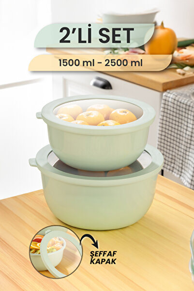 MYBOX Ayza Set of 2 Round Storage Containers Microwave and Freezer Safe Multi-Purpose Kitchen Storage Container 1.5-2.5L