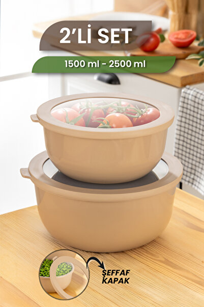 MYBOX Ayza Set of 2 Round Storage Containers Microwave and Freezer Safe Multi-Purpose Kitchen Storage Container 1.5-2.5L