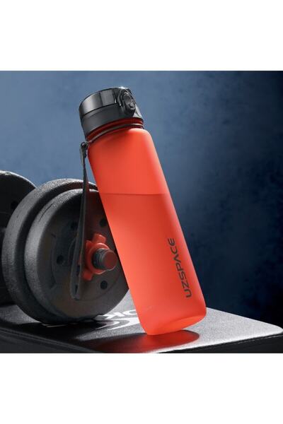 Uzspace زجاجة ماء حمراء كبيرة الحجم 3038، 28 سم، 1000 مل، 1 لتر، خالية من ماد...