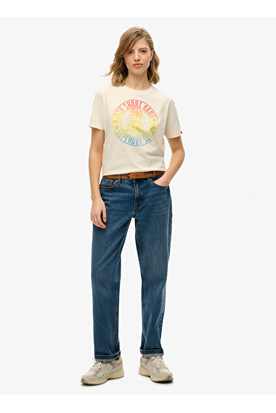 SUPERDRY Bisiklet Yaka Krem Kadın T-Shirt W1011614A
