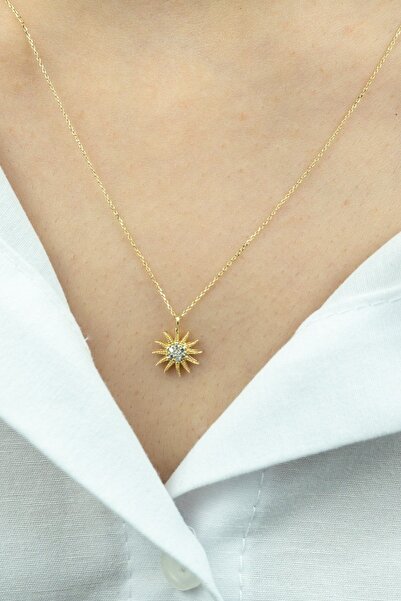 İdeal Sarraf 14 Ayar Altın Güneş Taşlı Minimal Kolye