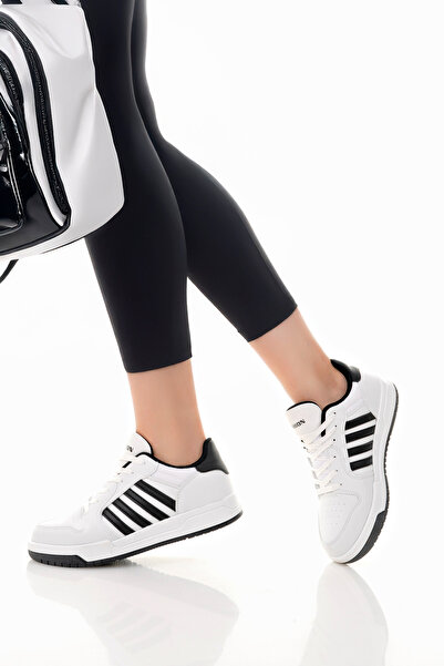 McDark Women's White Black Thermo Sole Striped Lace-Up Sneaker Shoes