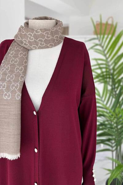 Ka Hijab Maxi Boy Buttoned Mercerized Cardigan - Burgundy