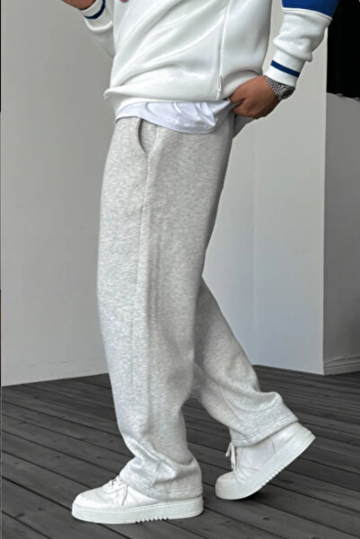 EydaMoon Men's Gray Buggy Winter Wide-Leg Sweatpants with Fleece Lining
