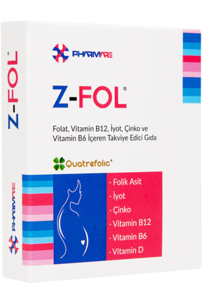 pharmare Z-Fol 60 TB Folat, Vitamin B12, İyot, Çinko ve Vitamin B6 İçeren Tak...