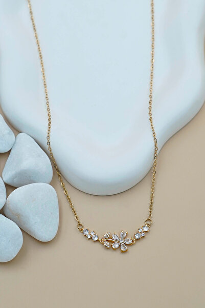 TREND COLLECTİON Kadın Paslanmaz Çelik Gold Zincir Zarif Çiçek Kolye