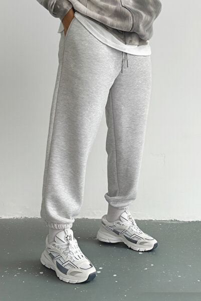 EydaMoon Men's Gray Winter Fleece-Lined Comfortable Fit Sweatpants with Elasticated Cuffs