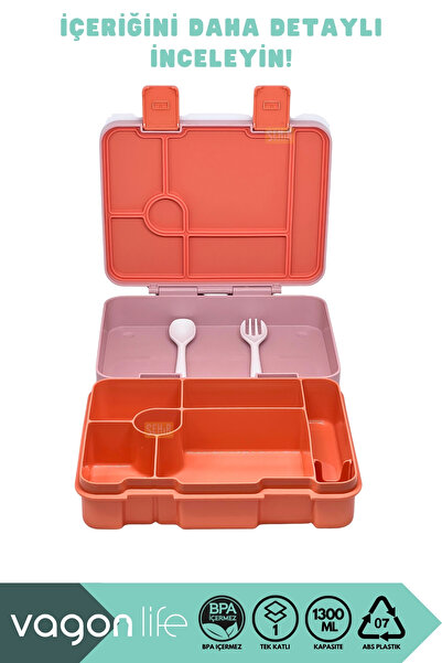 Vagonlife Bento 1300ml Lunchbox New Collection Single Layer 4 Compartments Abs Plastic Children's Lunch Box Food Container