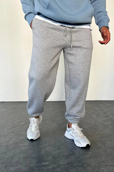EydaMoon Men's Gray Winter Fleece-Lined Comfortable Fit Sweatpants with Elasticated Cuffs