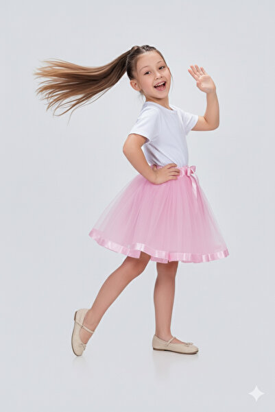 Sibel Günay Butik Girl's Tutu Skirt |   April 23 – May 19 – Special Day Combination |   Pink |   Satin Ribbon & Ribbon Detailing