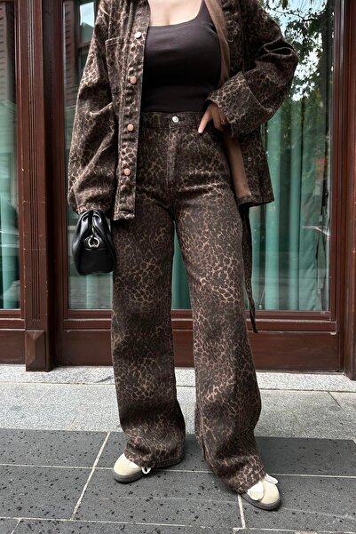 lizge giyim LEOPAR DESEN GABARDİN PANTOLON