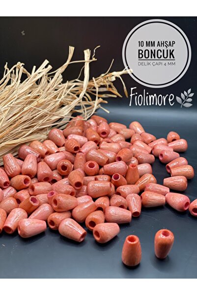 Fiolimore 10 mm ružičaste ovalne drvene perle (50 grama, 88 komada) prečnik r...
