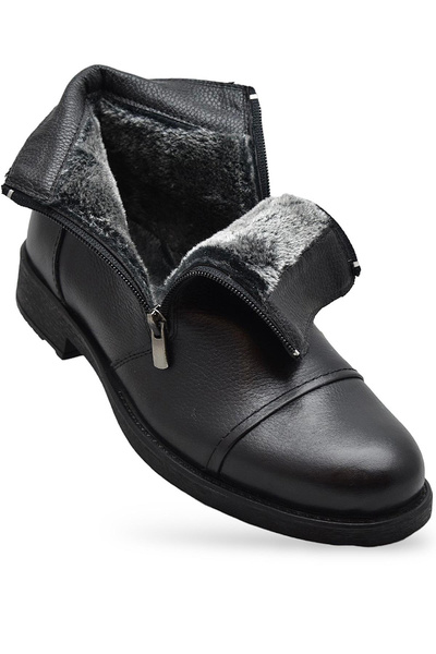 ISPARTALILAR Tab3406 Genuine Leather with Fur Inside Men's Boots Shoes Orthopedic Sole Zippered Leather Boots