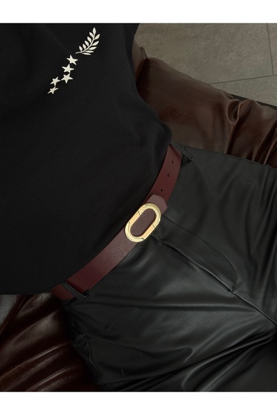 LİA KEMER Oval Buckle Gold Belt, Jacket Belt, Pants Belt, Casual Belt