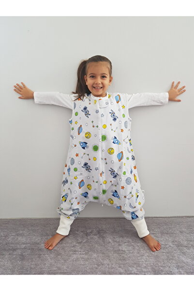 RUKİYE YAVUZ Pamuk Pazen Kışlık Çocuk Uyku Tulumu %100 Doğal Pamuk Uzay Desen...