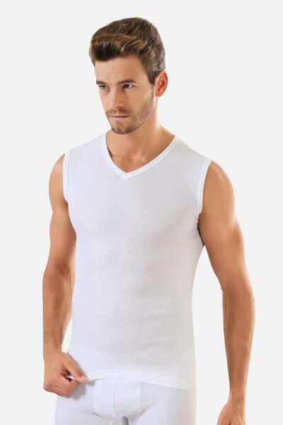 Arma Yıldız 3 Pieces White Sleeveless Men's Athlete V-Neck Zero Sleeve T-Shirt 100% Cotton