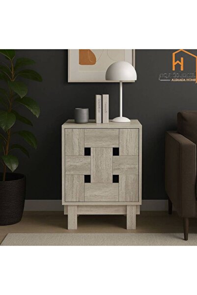 Al Saada Home Fixed Wooden Nightstand - Grey