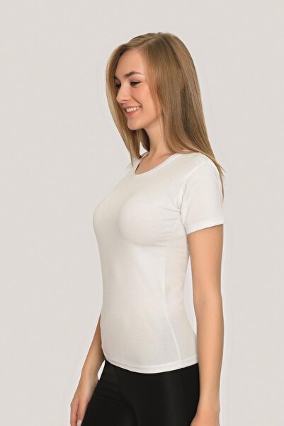Arma Yıldız White 2-Piece Women's T-Shirt Lycra Short Sleeve Crew Neck Undershirt