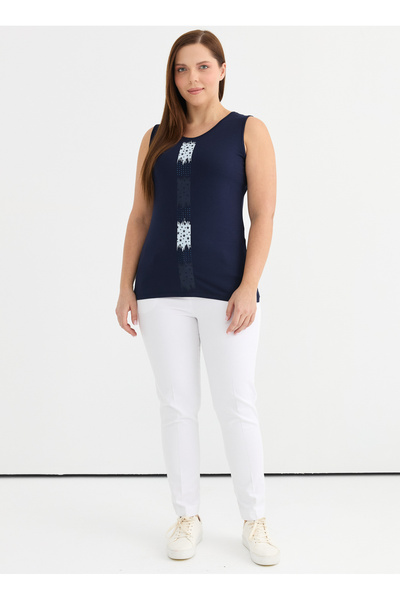 Selen Yuvarlak Yaka Baskılı Lacivert Kadın Bluz 25YSL8090-BB