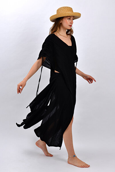 Merfico Plaj Elbisesi Pareo Siyah Yeni