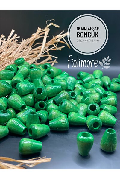 Fiolimore خرز خشبي بيضاوي على شكل قطرة خضراء 15 ملم (50 جرام 48 قطعة) قطر الف...