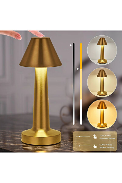 ETRONIK Copper Bell Shape LED Table Lamp, Portable Cordless Night Light with 3-Level Dimmable Brightness
