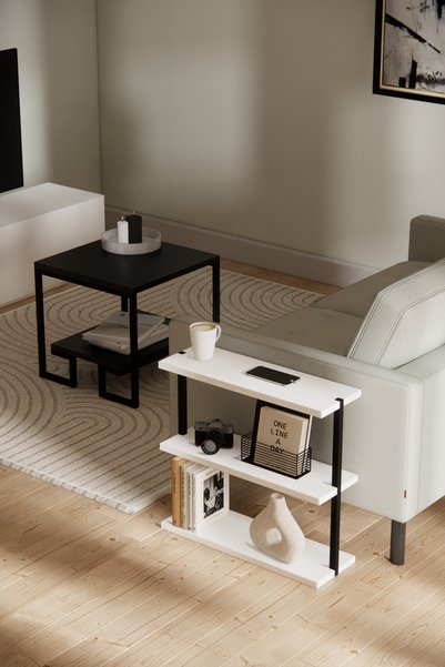 Phobia Solto Home SC3-13 Modern Metal Yan Sehpa | 3 Raflı Koltuk Yanı Sehpa, Minimalist Çok Amaçlı Raf