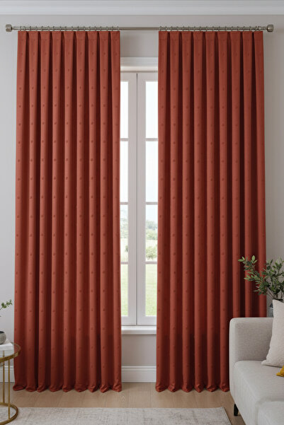 Madame Dower Bohemian Pompom Dark Brick Background Curtain 1X3 Tight Pleated | Living Room, Children's Room Bohemian Background Curtain