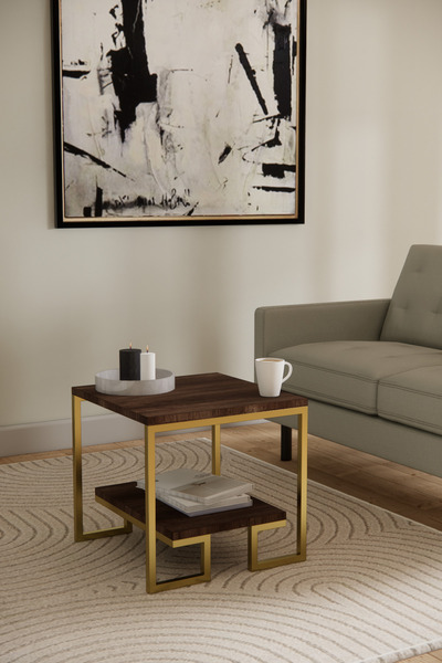 Phobia Metal Tasarım Orta Sehpa Ceviz Gold Metal Sehpa Oturma Odası 25-22