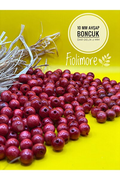 Fiolimore 10 ملم خرز خشبي أحمر (50 جرام 114 قطعة) قطر الفتحة الضيقة 2 ملم حقي...